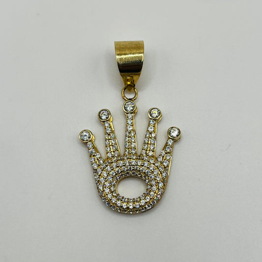 10k Gold Shimmering CZ RX Crown Pendant