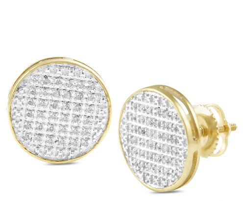 10k Gold Diamond Round Flat Earrings (Screwback) 12.5mm