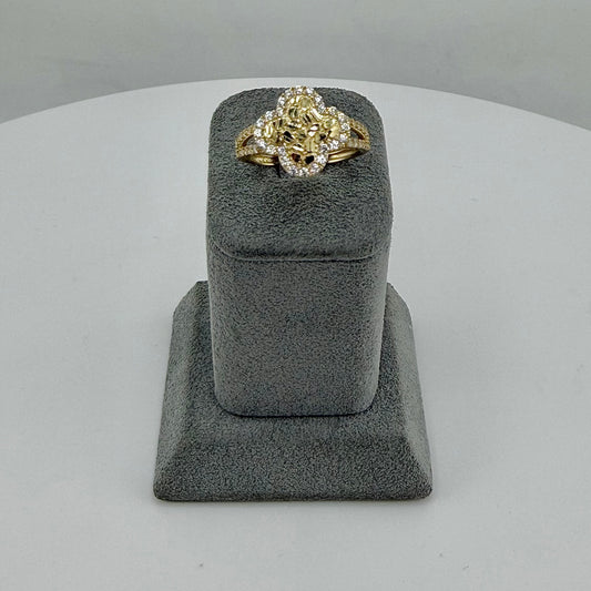 10K Gold Clover CZ Border Nugget Ring (M)
