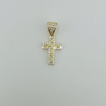 10k Gold Cz Nugget Cross Charm (S)