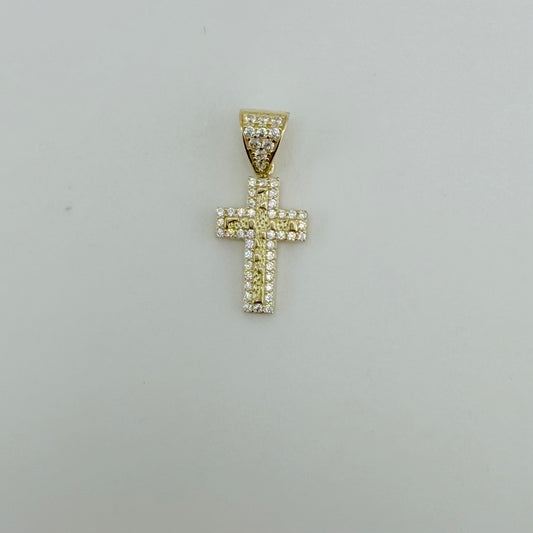 10k Gold Cz Nugget Cross Charm (S)