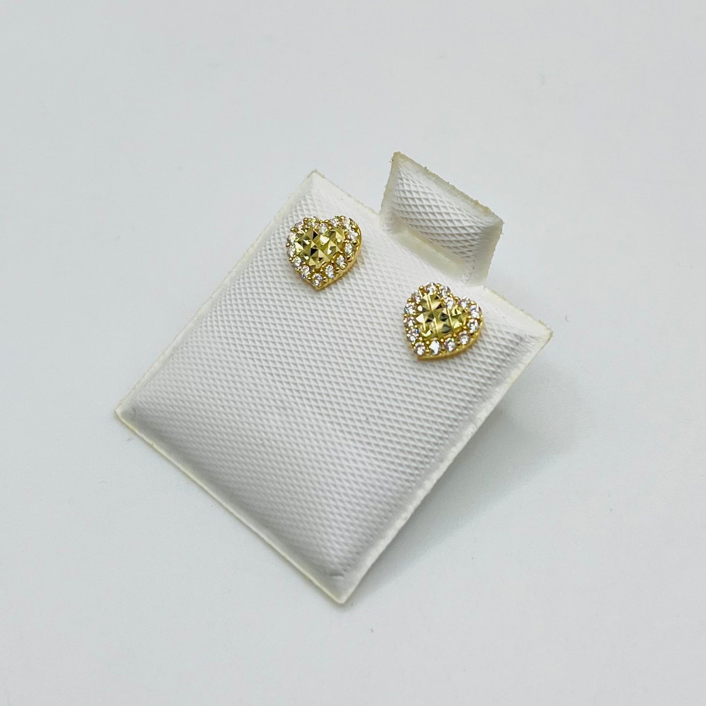 10k Gold Mini Heart CZ Border Earrings (Screwback)