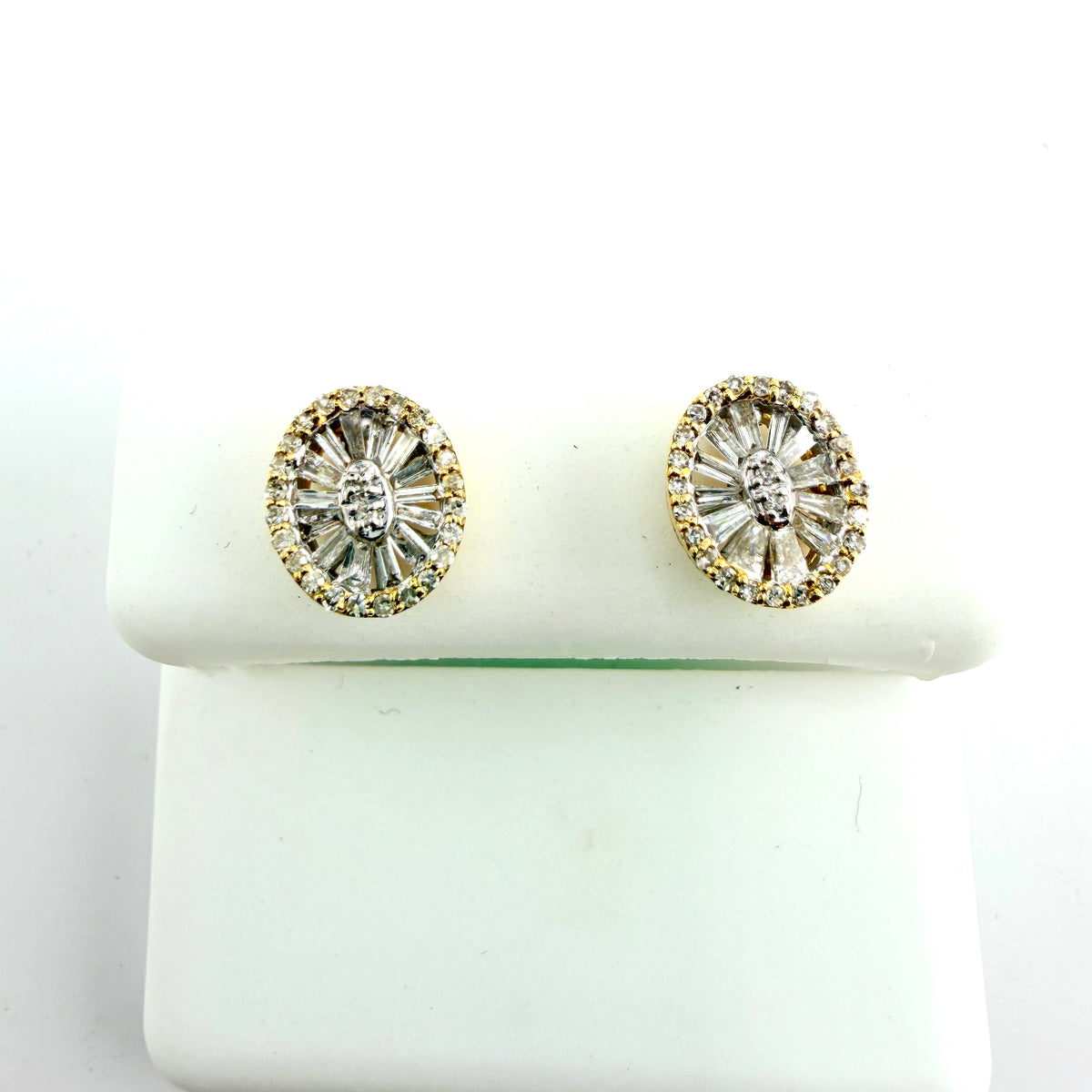 14k Gold Natural Diamond Oval Baguette Earrings (Screwbacks)