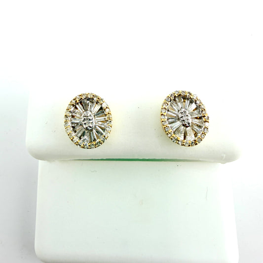 14k Gold Natural Diamond Oval Baguette Earrings (Screwbacks)