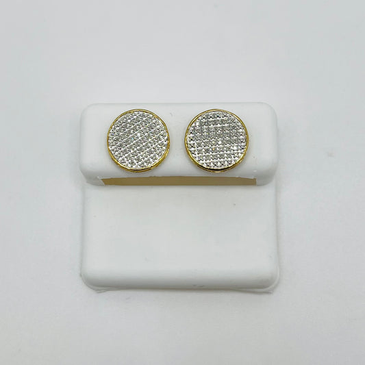 10k Gold Diamond Round Flat Earrings (Screwback) 12.5mm