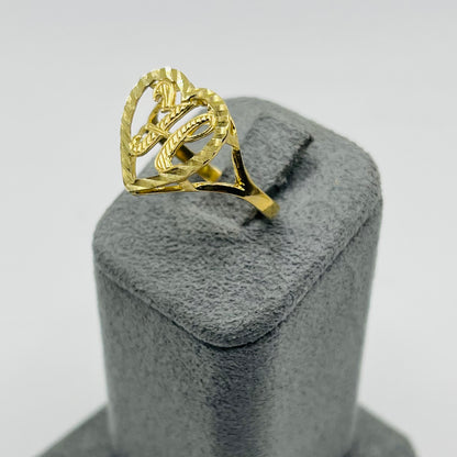 10K Gold Heart Initial Ring
