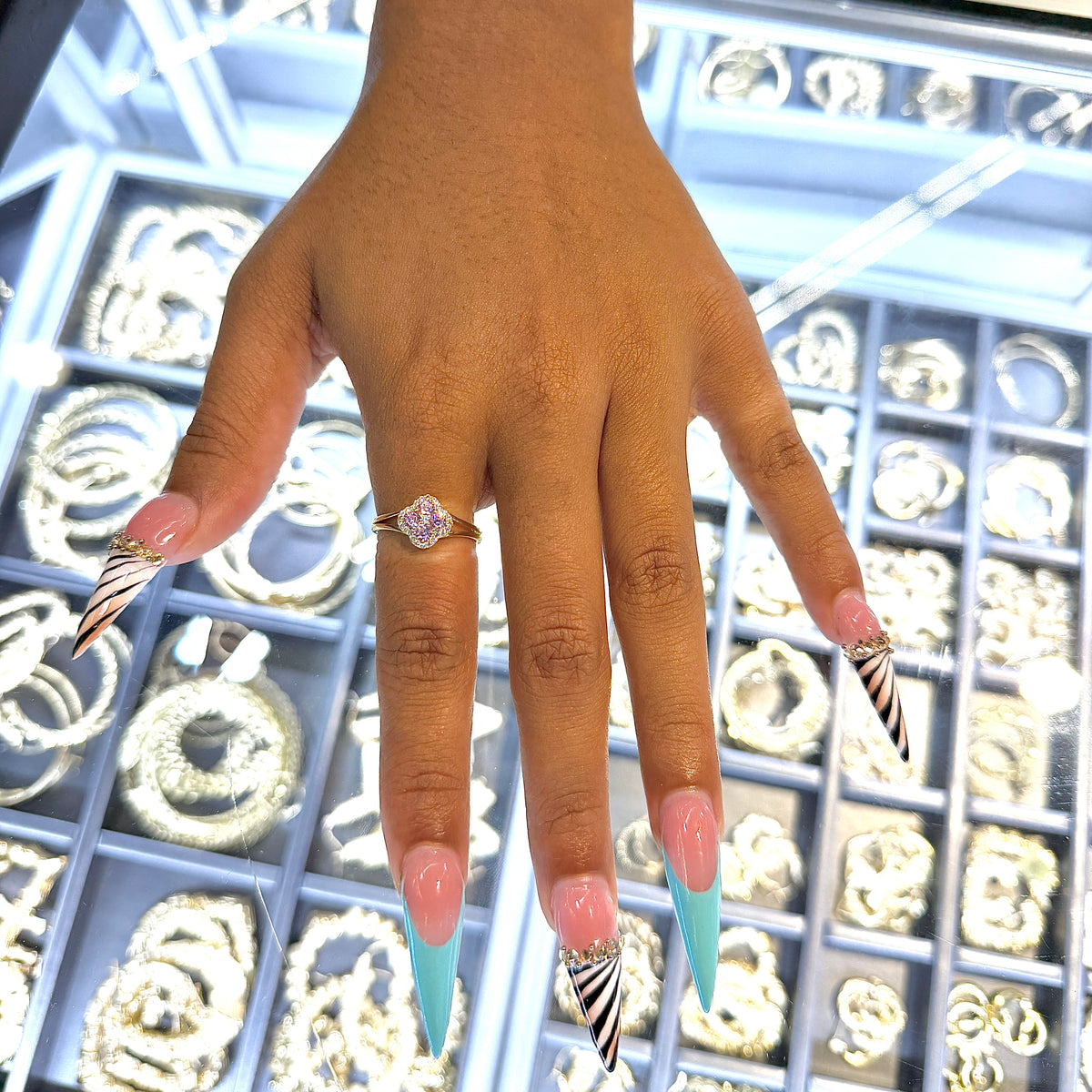 10K Gold Lux Pink CZ Clover Ring