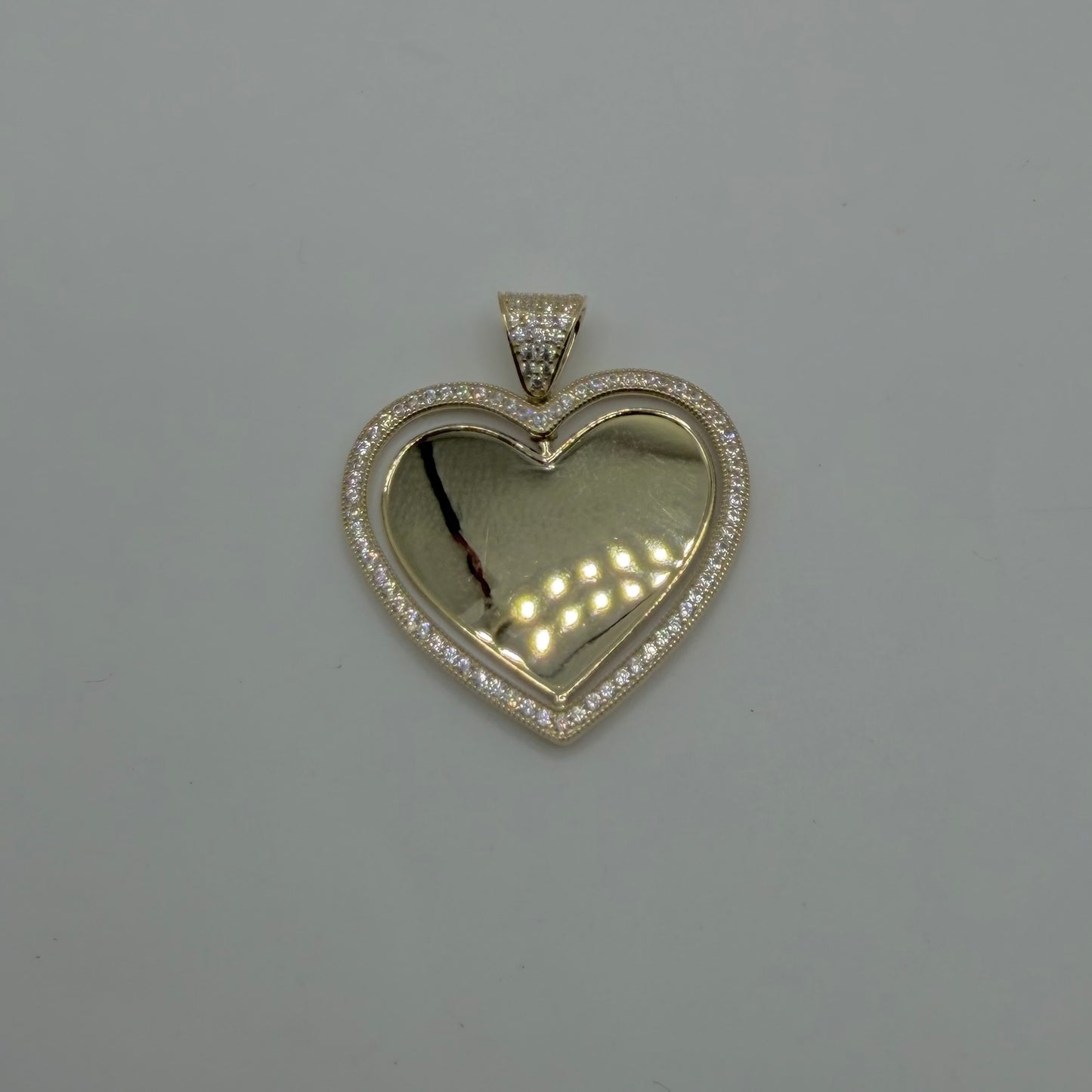 10k Gold Cz Bell Heart Double Sided Picture Pendant