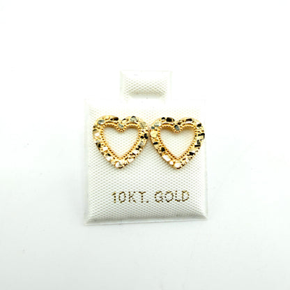 10K Gold Baby Open Heart Nugget Earrings