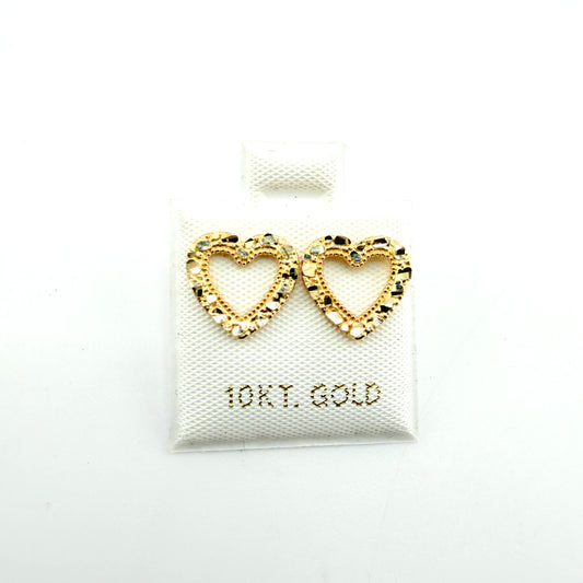 10K Gold Baby Open Heart Nugget Earrings