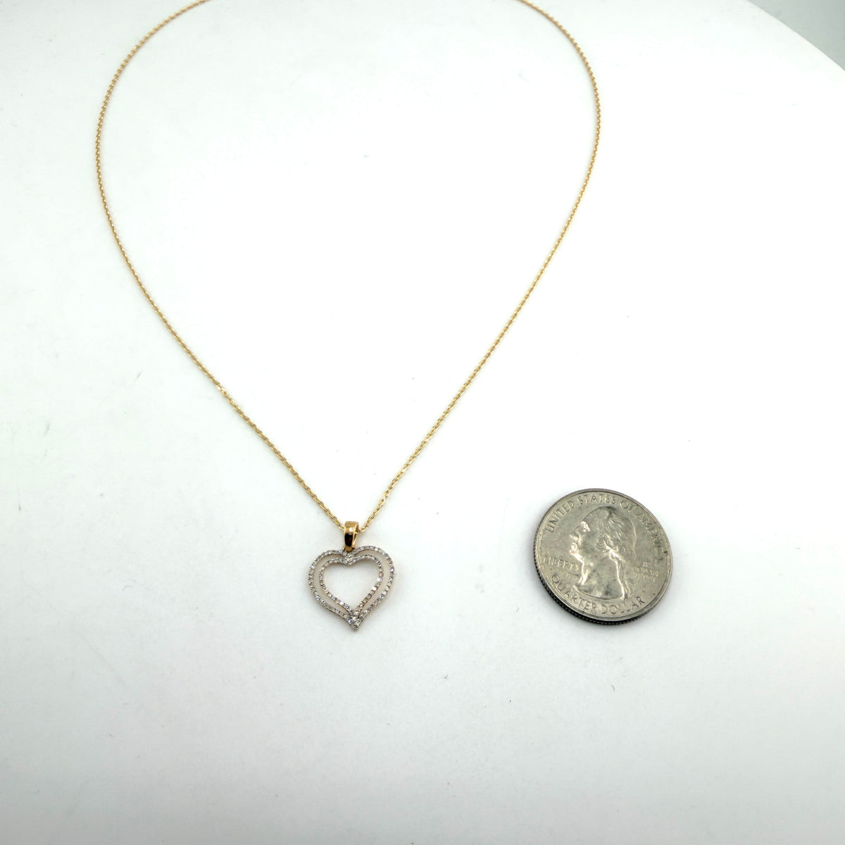 Natural Diamond 14k Gold Double Open Heart Necklace Set