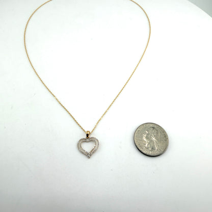 Natural Diamond 14k Gold Double Open Heart Necklace Set