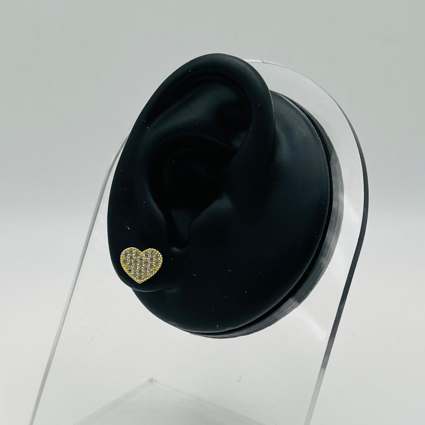 10k Gold Mini White Bead Heart CZ Earrings