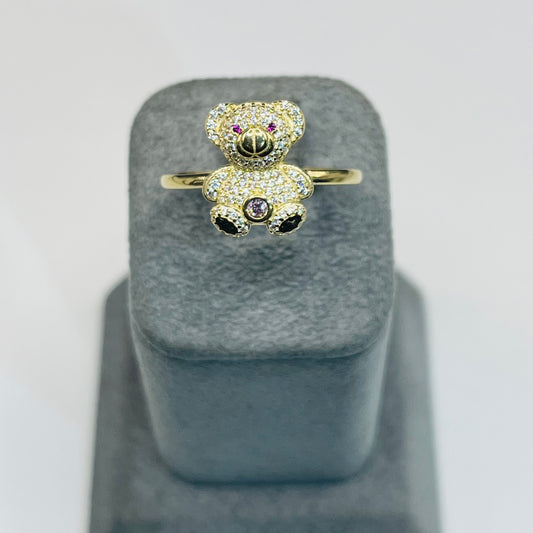 10k Gold Pink Cz Teddy Bear Ring