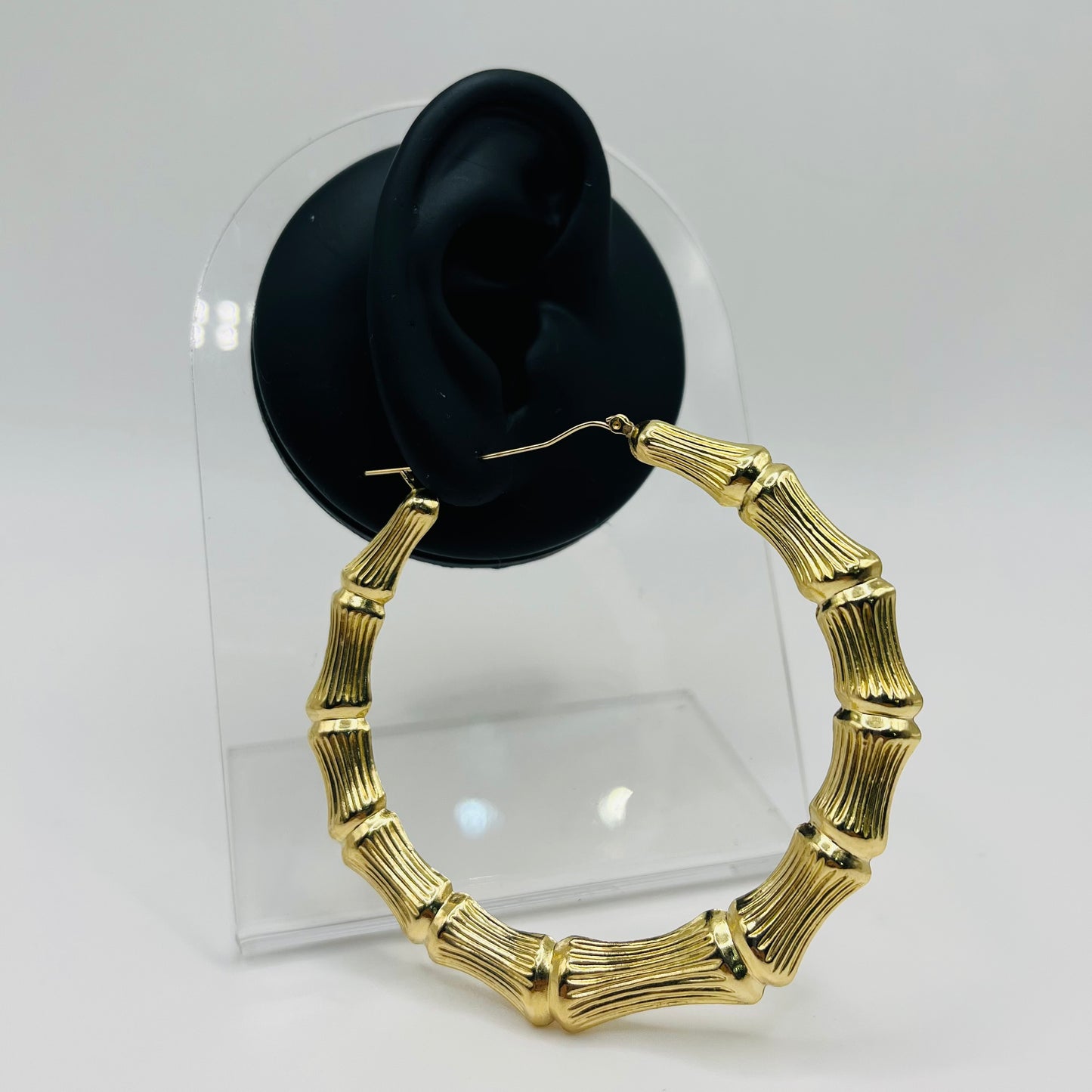 14k Gold Bamboo Hoops 2.75in