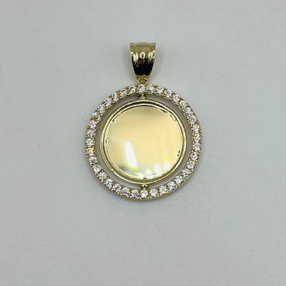10k Gold CZ Border Spinning Picture Pendant (Small)