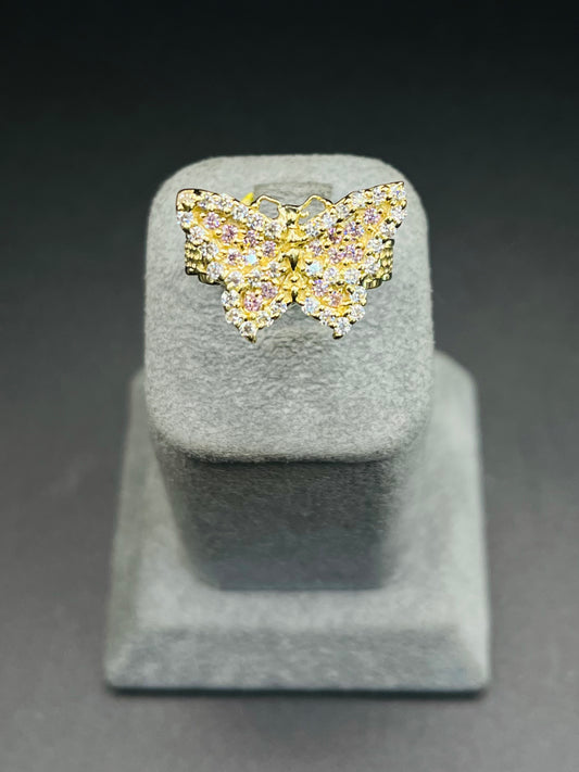 10K Gold Pink Butterfly Cuban Ring