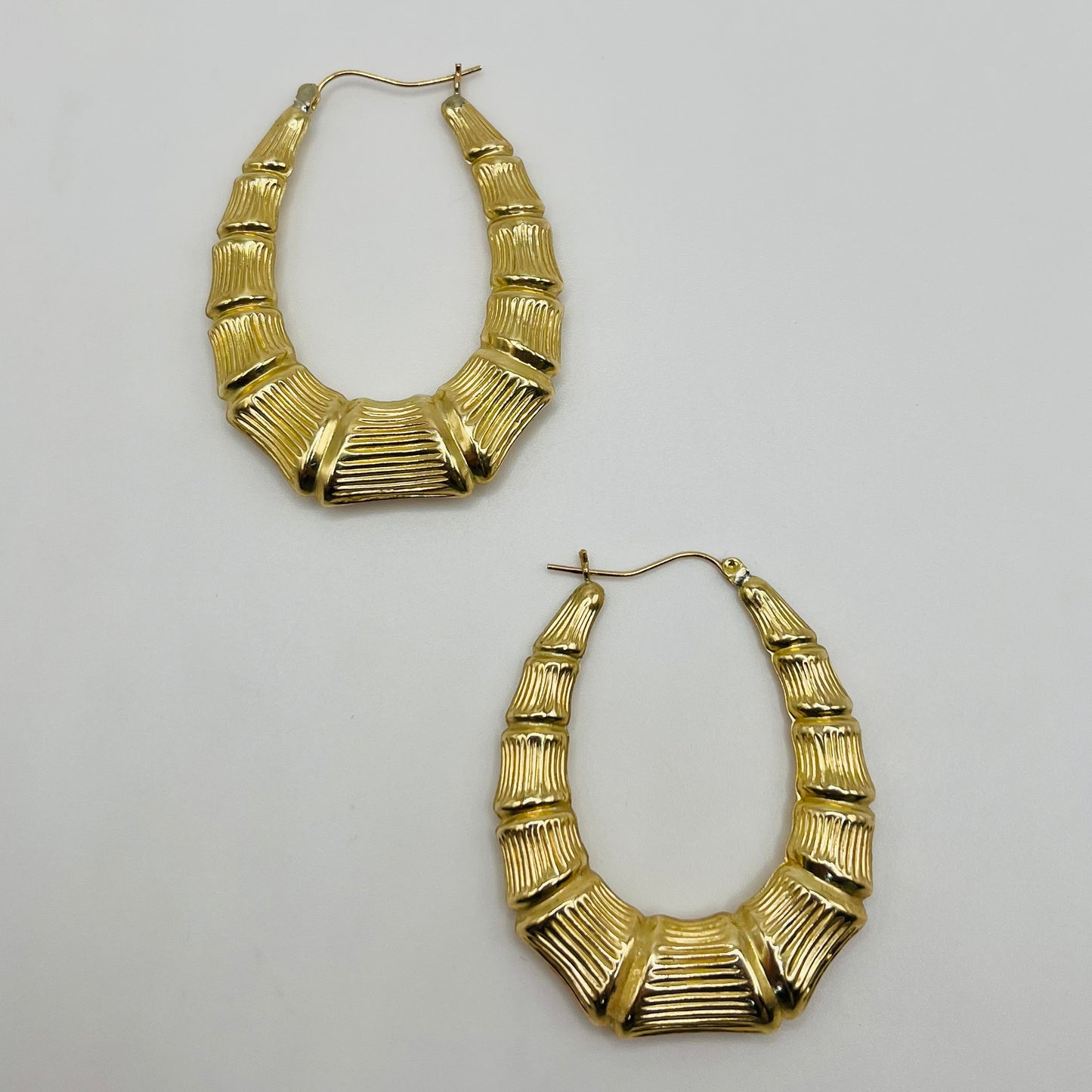 10K Gold Oval Shape Bamboo Hoops