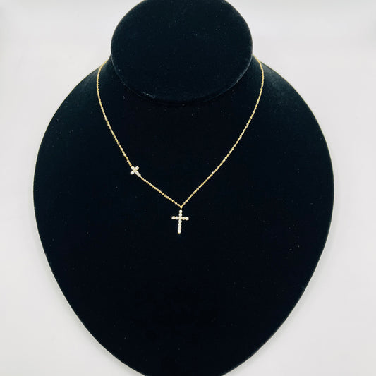 14k Gold Diamond Tiny Cross Lux Chain