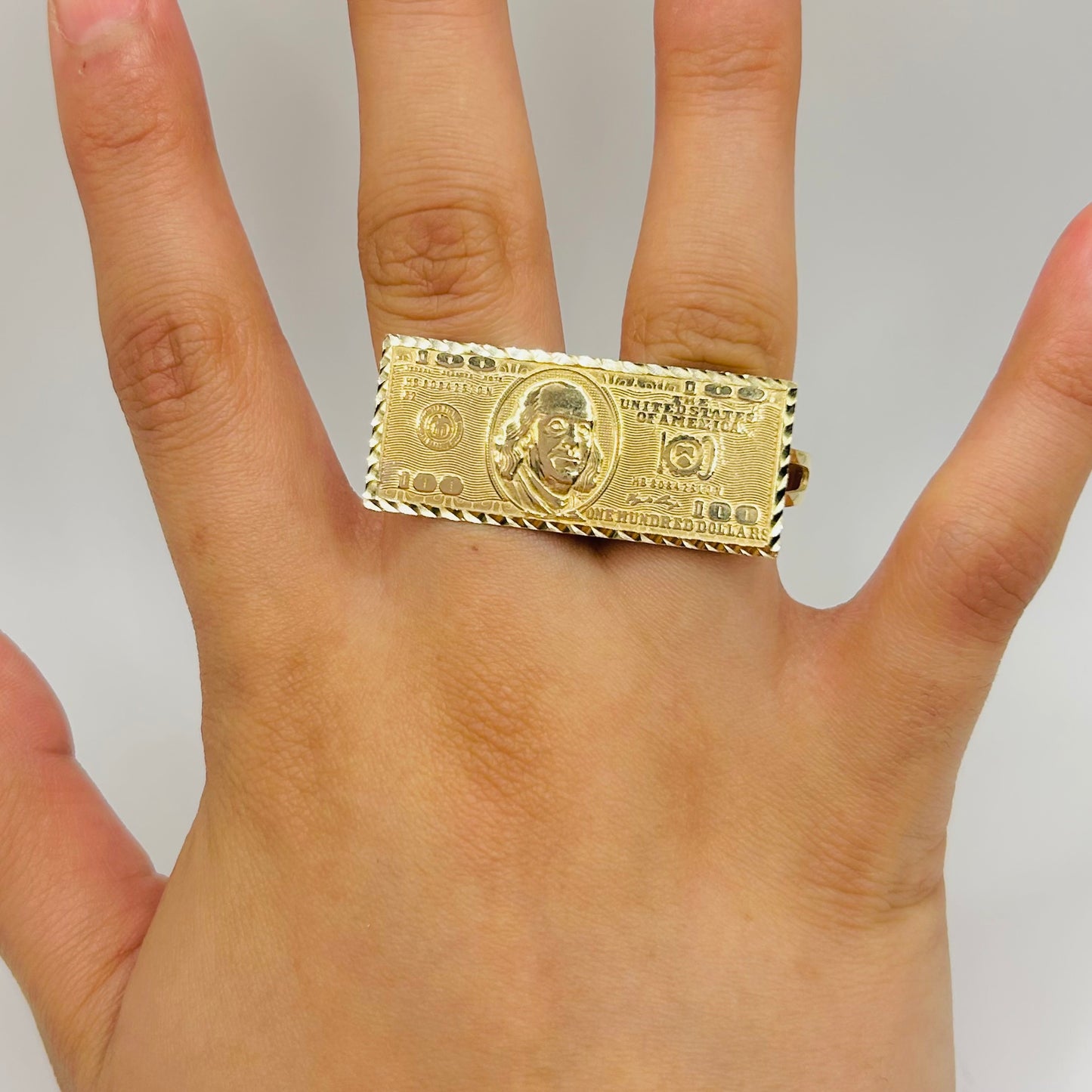 10K Gold 2-Finger $100 Bill Ring (large)