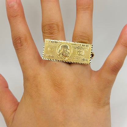 10K Gold Two Finger $100 Bill Ring (large)