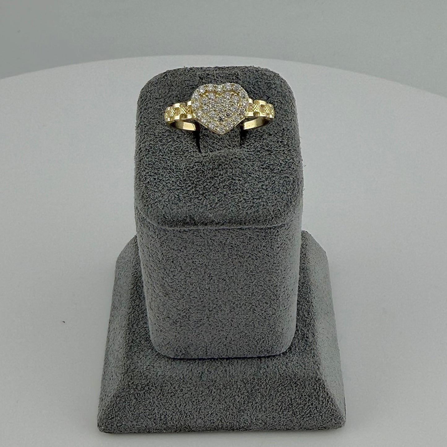 10K Gold Petite White Heart Cz Rx Band Ring