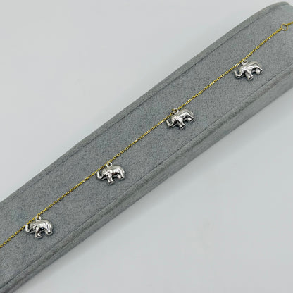 10k Gold Designer Bracelet - Elephants in White Gold