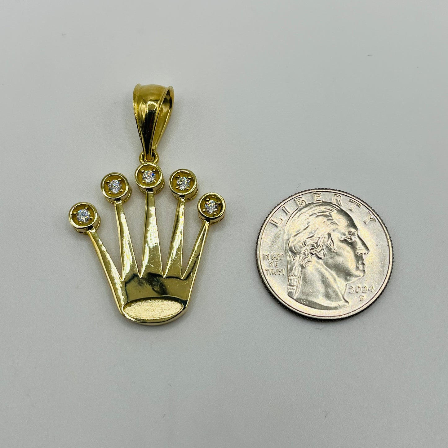 10k Gold Cz Multi-Point Rx Crown Charm