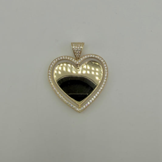10k Gold CZ Heart Double Sided Picture Pendant