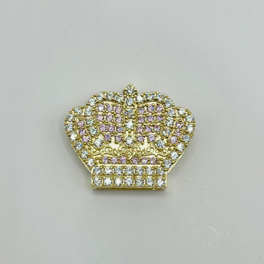10K Gold Pink and White CZ Crown Sliding Charm for RX Chain