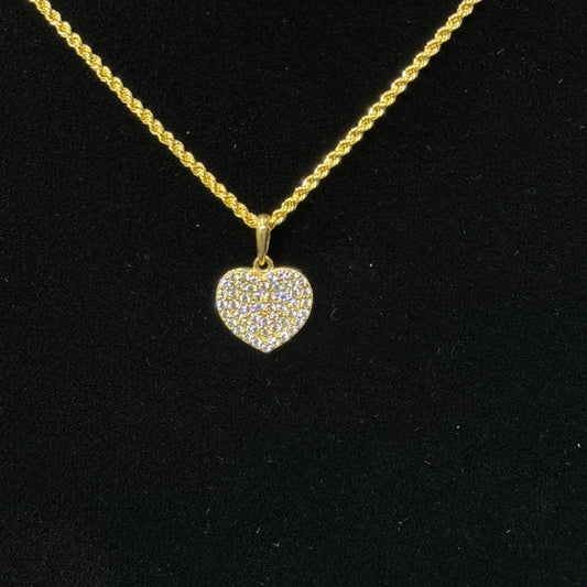 10K Gold Small CZ Heart Necklace charm with CZ stones