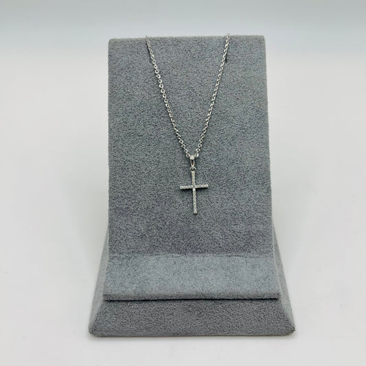 14K White Gold Diamond Dainty Cross Pendant Set