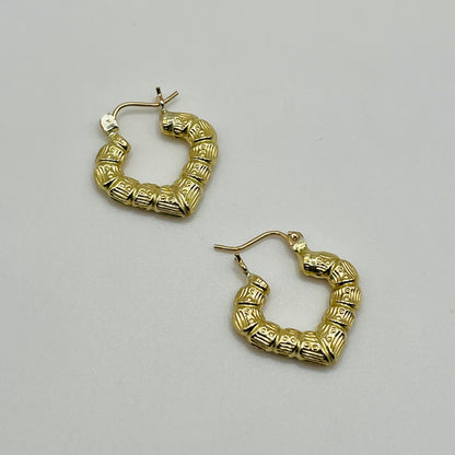 10K Gold Bamboo Heart Hoop Earrings (0.75 in)