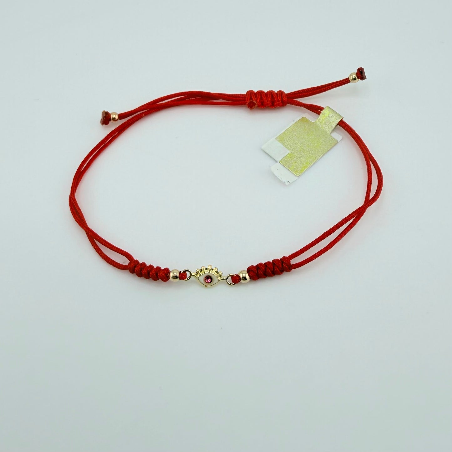 14k Gold Braided Evil Eye Bracelet - Red
