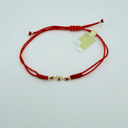 14k Gold Braided Evil Eye Bracelet - Red