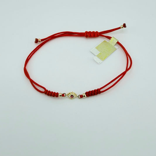 14k Gold Braided Evil Eye Bracelet - Red