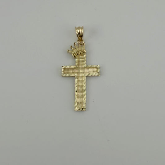 10k Gold Crowned Faith Cross Charm Large