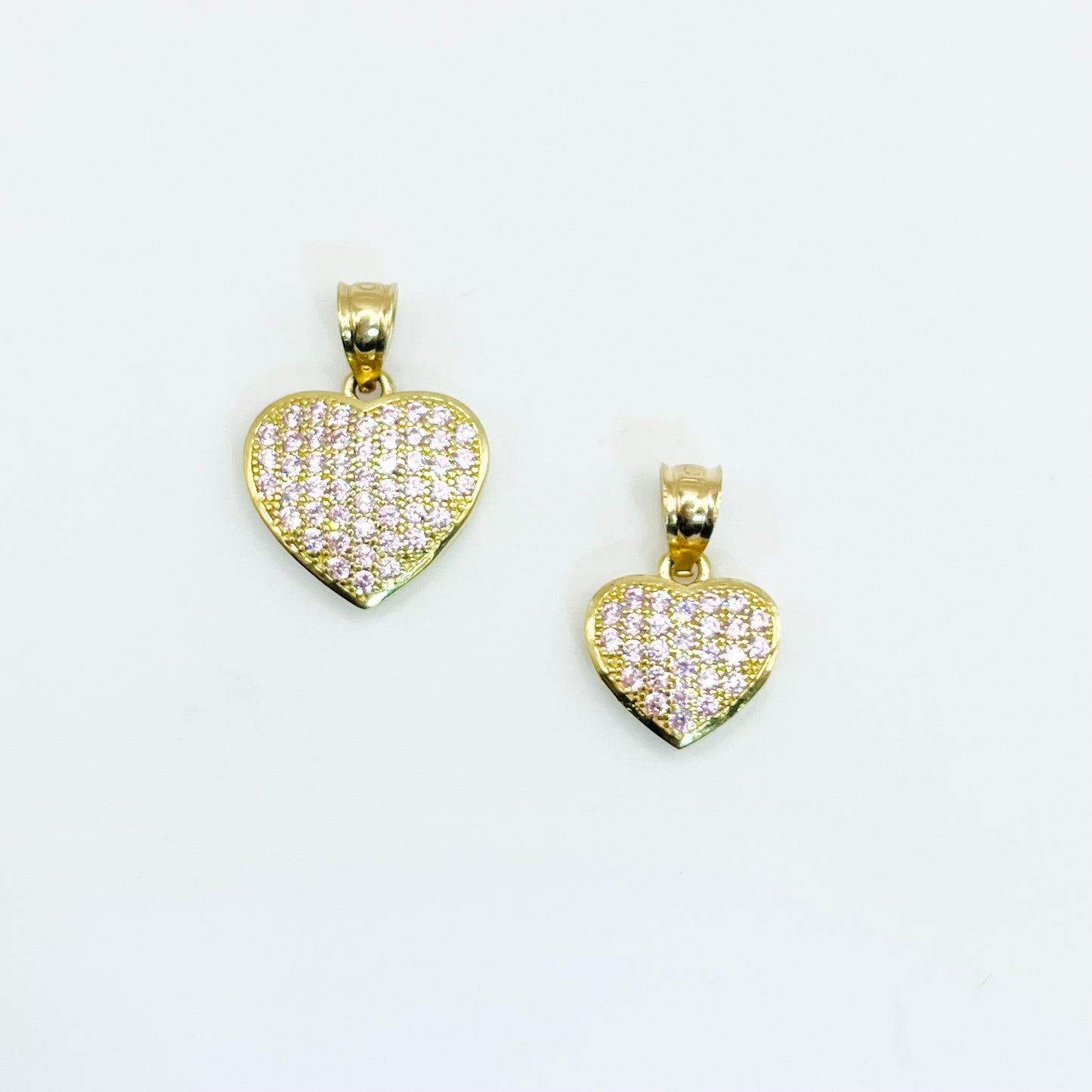 10k Gold CZ Domed Pink Heart Charm (2 sizes)