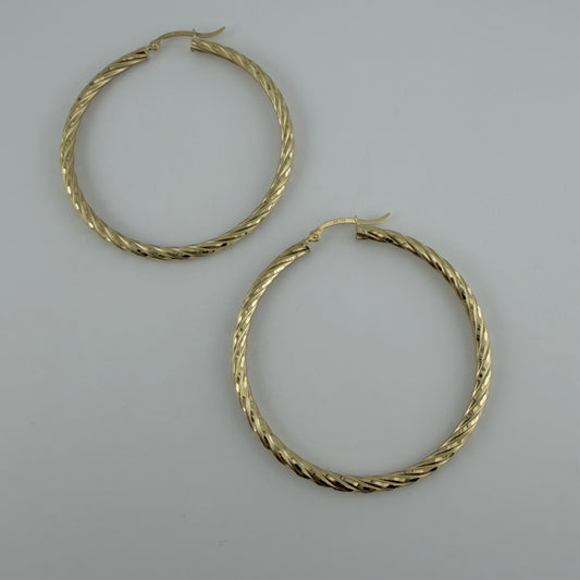 10k Gold Diamond Cut Spiral Hoops ( 2")