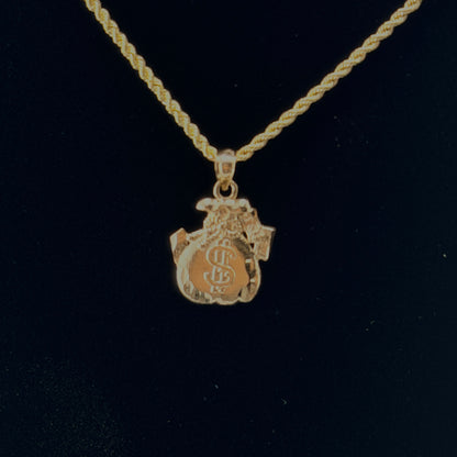 10K Gold Moneybag Necklace charm and chain in real gold