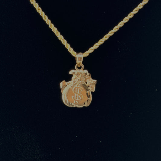 10K Gold Moneybag Necklace charm and chain in real gold
