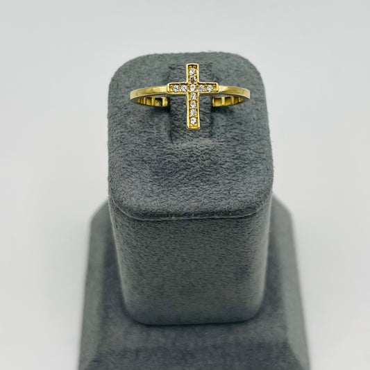 14k Gold CZ Cross Ring