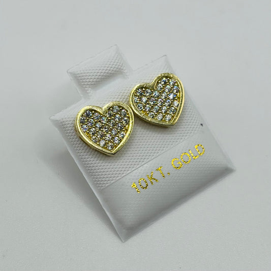 10K Gold CZ Flat Heart Earrings (10mm)
