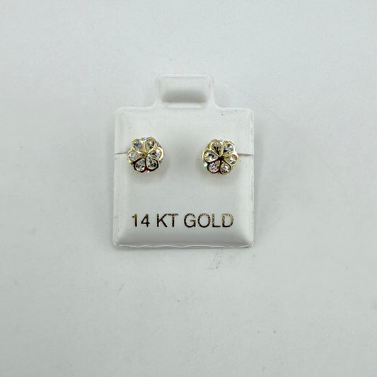 14k Cz Flower Earrings (Screwback)