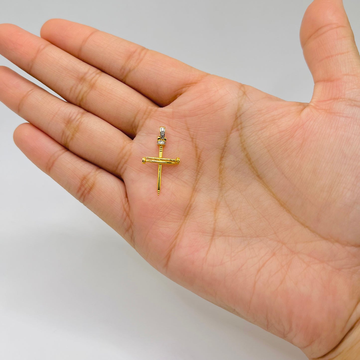 10k Gold Diamond Nail Cross Pendant