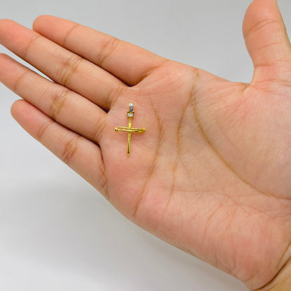 10k Gold Diamond Nail Cross Pendant
