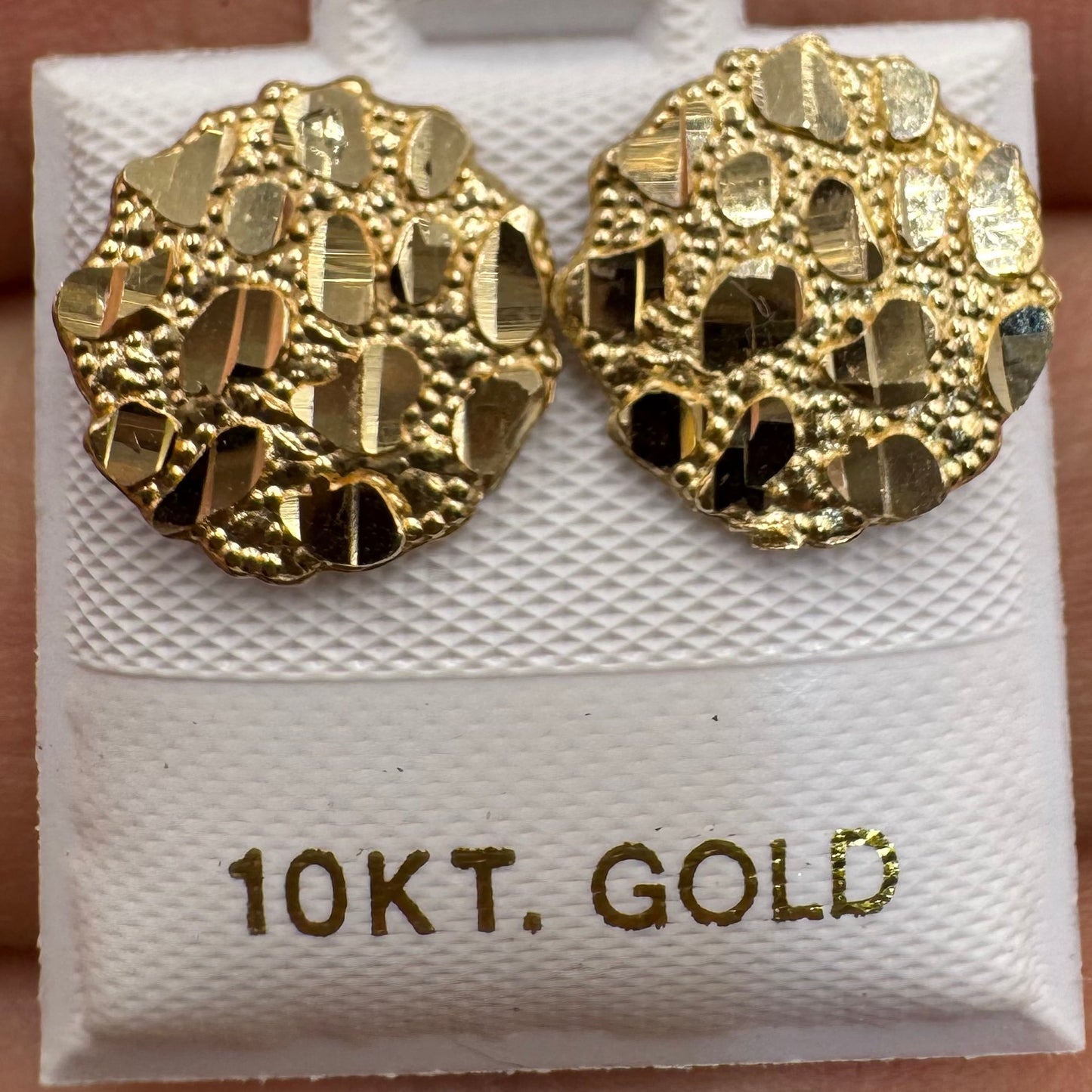 10K Gold Medium Round Nugget Earrings (~11-12mm)