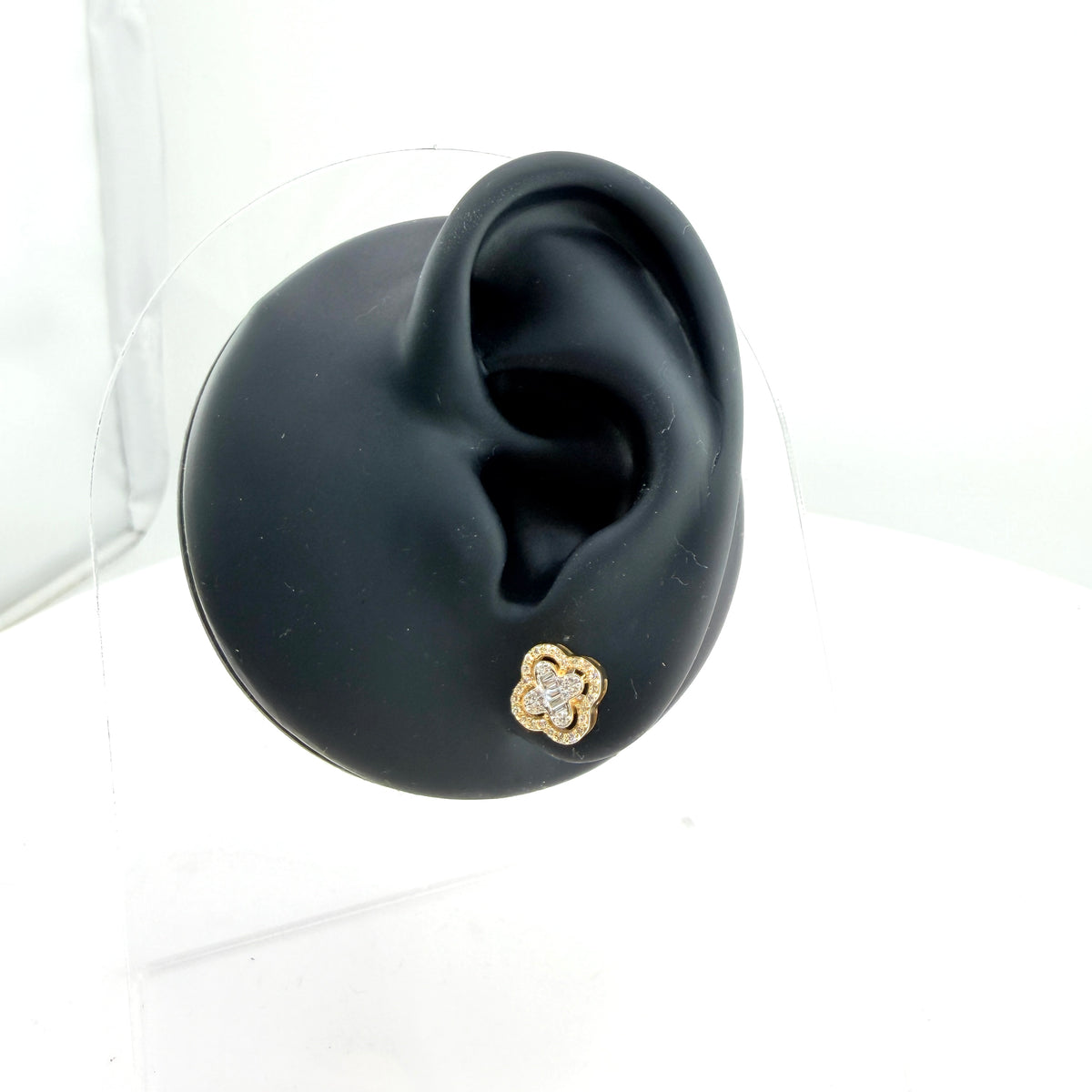 14k Gold Natural Diamond Two Tier Clover Earrings (Screwback)