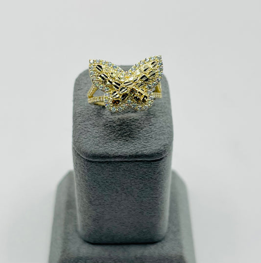 10k Gold Cz Nugget Butterfly Band Ring (M)