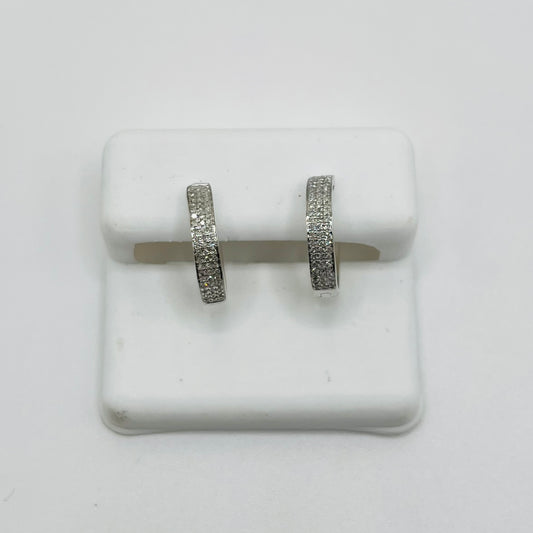 14k White Gold Diamond Hoop Earrings